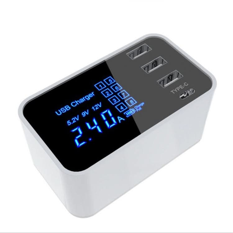 CDA30 20W 3 USB Ports + USB-C / Type-C Ports Multi-function Charger with LED Display, UK Plug