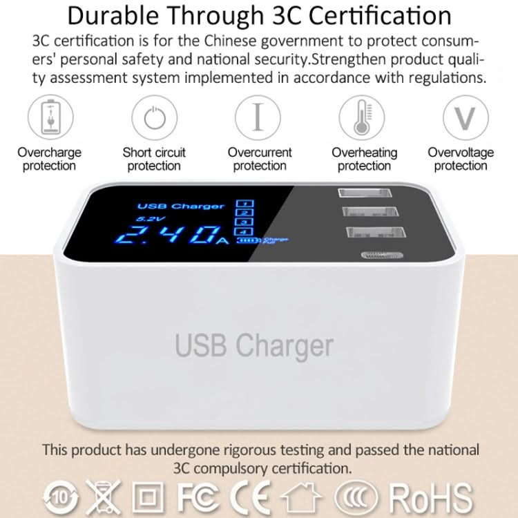 CDA30 20W 3 USB Ports + USB-C / Type-C Ports Multi-function Charger with LED Display, UK Plug