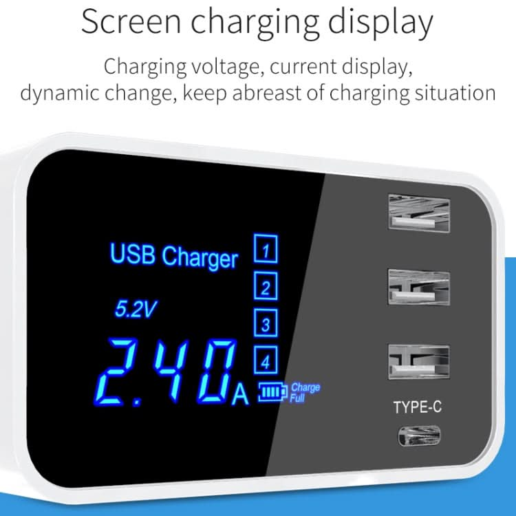 CDA30 20W 3 USB Ports + USB-C / Type-C Ports Multi-function Charger with LED Display, UK Plug