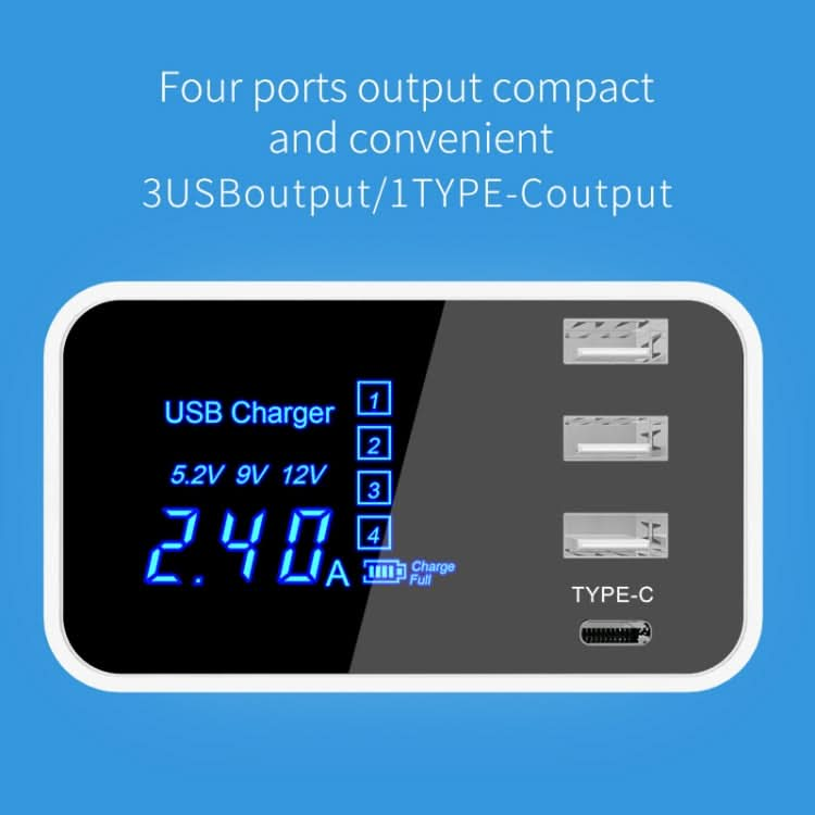 CDA30 20W 3 USB Ports + USB-C / Type-C Ports Multi-function Charger with LED Display, UK Plug