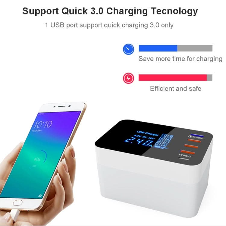 CDA33Q 40W QC 3.0 USB + 3 USB Ports + USB-C / Type-C Ports Multi-function Charger with LED Display, AU Plug