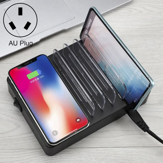 50W 6 USB Ports + 2 USB-C / Type-C Ports + Wireless Charging Multi-function Charger with LED Display & Detachable Bezel, AU Plug