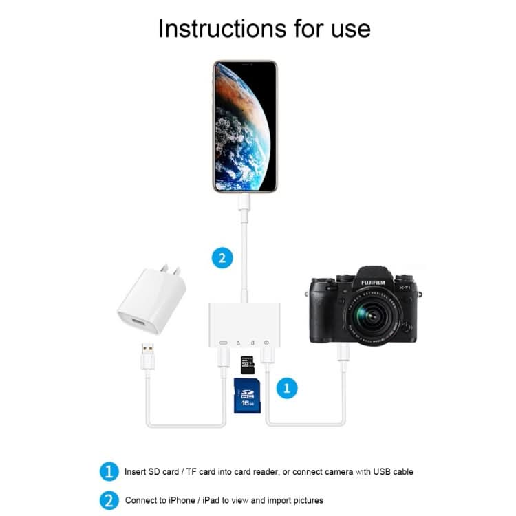 NK-108L 8 Pin to USB + TF Card + SD Card Camera Reader Adapter, Compatible with IOS 9.1 and Above Systems