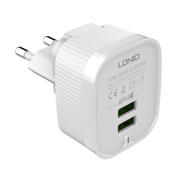 LDNIO A201 2.4A Dual USB Charging Head Travel Direct Charge Mobile Phone Adapter Charger With 8 Pin Data Cable