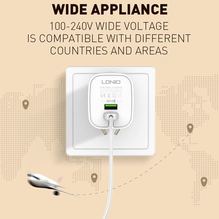 LDNIO A201 2.4A Dual USB Charging Head Travel Direct Charge Mobile Phone Adapter Charger With 8 Pin Data Cable