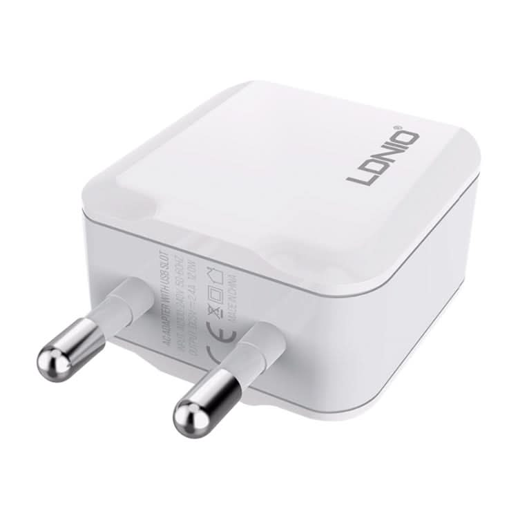 LDNIO A2201 2.4A Dual USB Charging Head Travel Direct Charge Mobile Phone Adapter Charger With 8 Pin Data Cable