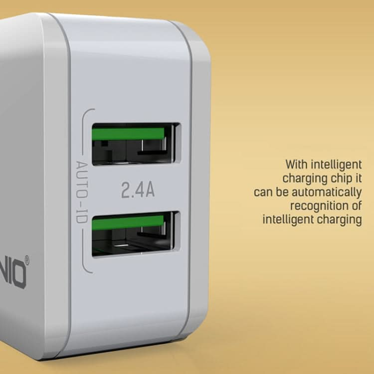 LDNIO A2201 2.4A Dual USB Charging Head Travel Direct Charge Mobile Phone Adapter Charger With 8 Pin Data Cable