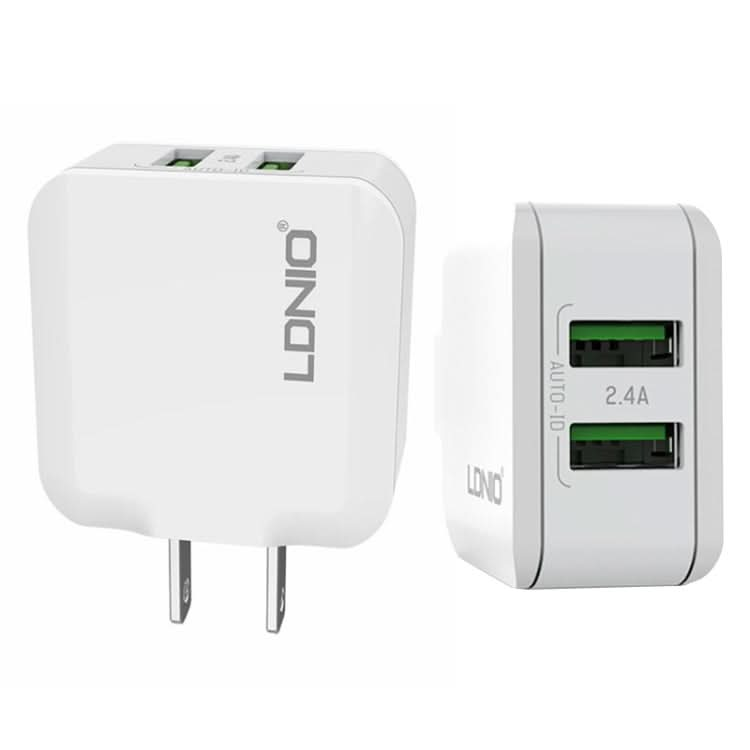 LDNIO A2201 2.4A Dual USB Charging Head Travel Direct Charge Mobile Phone Adapter Charger With 8 Pin Data Cable