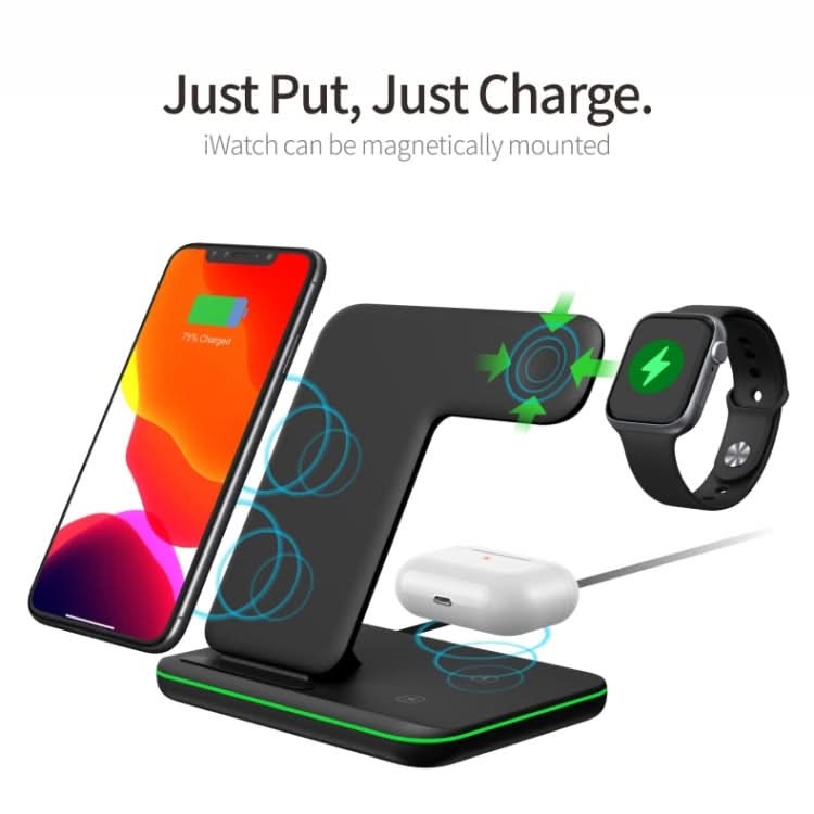 Z5A QI Vertical Magnetic Wireless Charger for Mobile Phones & Apple Watches & AirPods / Samsung Galaxy Buds / Huawei Free Buds, with Touch Ring Light