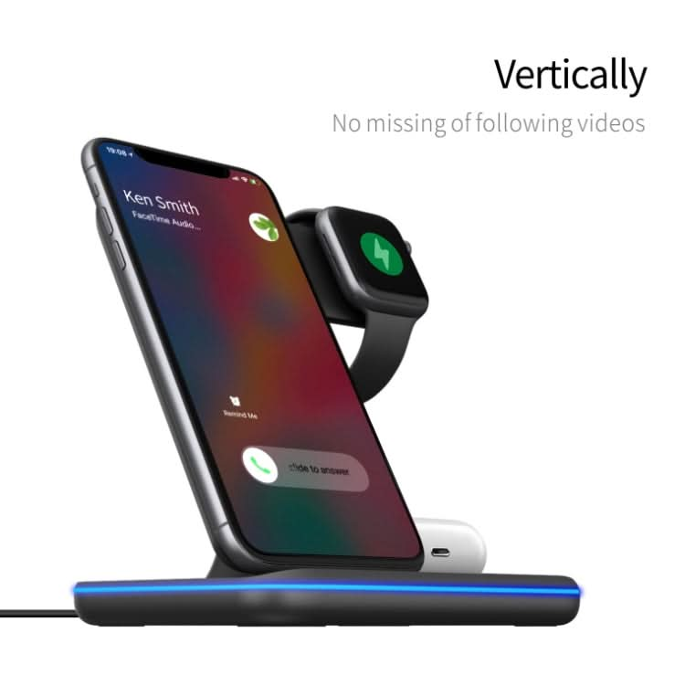 Z5A QI Vertical Magnetic Wireless Charger for Mobile Phones & Apple Watches & AirPods / Samsung Galaxy Buds / Huawei Free Buds, with Touch Ring Light