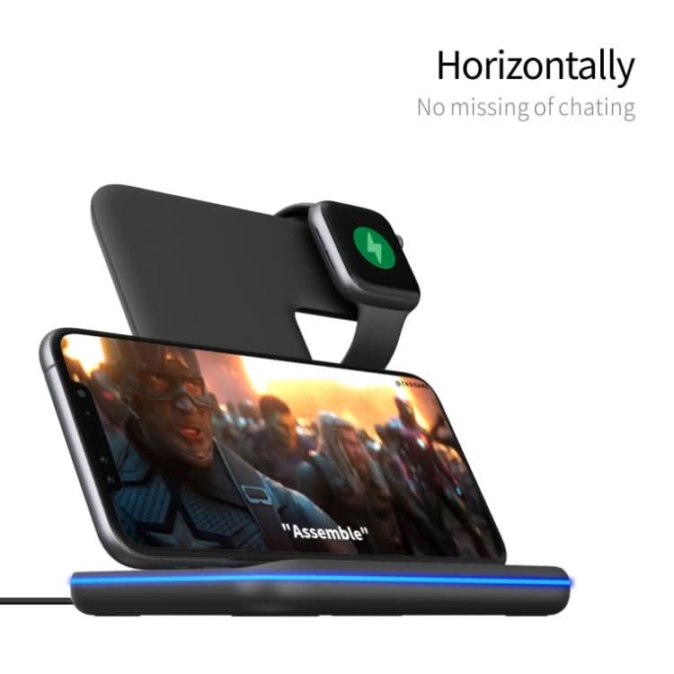 Z5A QI Vertical Magnetic Wireless Charger for Mobile Phones & Apple Watches & AirPods / Samsung Galaxy Buds / Huawei Free Buds, with Touch Ring Light