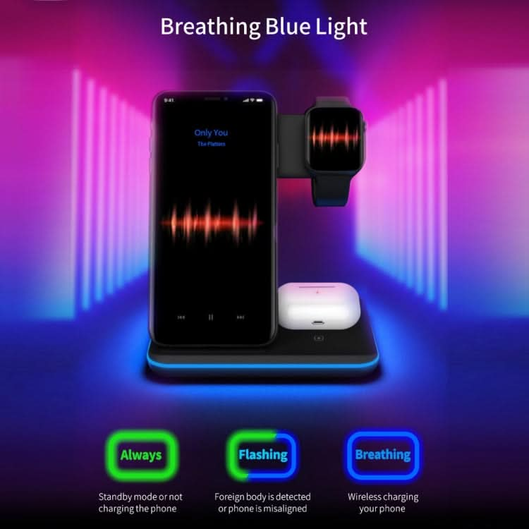 Z5A QI Vertical Magnetic Wireless Charger for Mobile Phones & Apple Watches & AirPods / Samsung Galaxy Buds / Huawei Free Buds, with Touch Ring Light