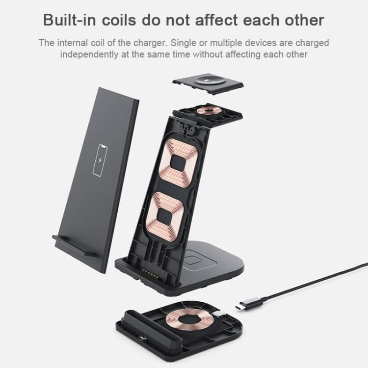 HQ-UD21 3 in 1 Folding Mobile Phone Watch Multi-Function Charging Stand Wireless Charger for iPhones & Apple Watch & Airpods