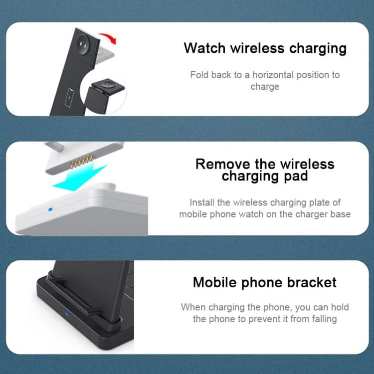 HQ-UD21 3 in 1 Folding Mobile Phone Watch Multi-Function Charging Stand Wireless Charger for iPhones & Apple Watch & Airpods