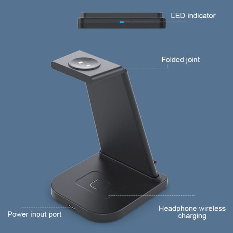 HQ-UD21 3 in 1 Folding Mobile Phone Watch Multi-Function Charging Stand Wireless Charger for iPhones & Apple Watch & Airpods