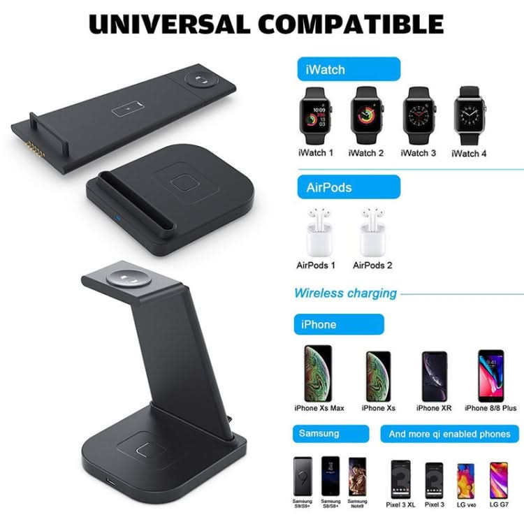 HQ-UD21 3 in 1 Folding Mobile Phone Watch Multi-Function Charging Stand Wireless Charger for iPhones & Apple Watch & Airpods