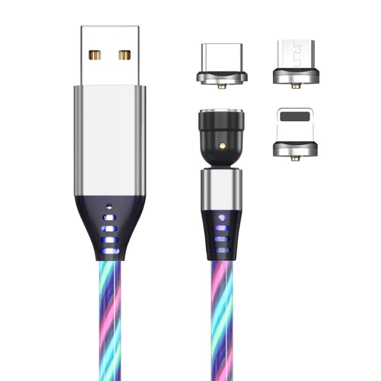 3 in 1 2.4A USB to 8 Pin + Micro USB + USB-C / Type-C 540 Degree Bendable Streamer Magnetic Data Cable, Cable Length: 1m