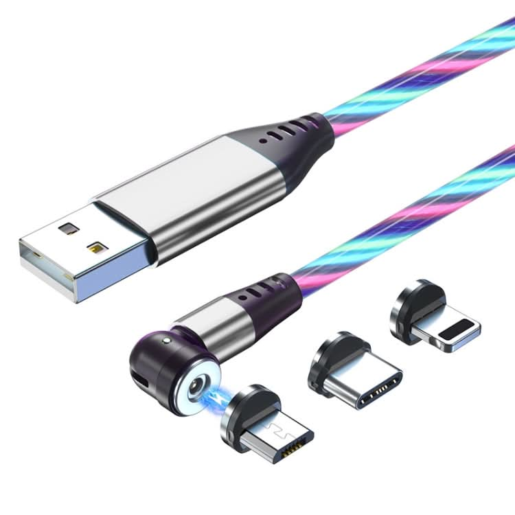 3 in 1 2.4A USB to 8 Pin + Micro USB + USB-C / Type-C 540 Degree Bendable Streamer Magnetic Data Cable, Cable Length: 1m