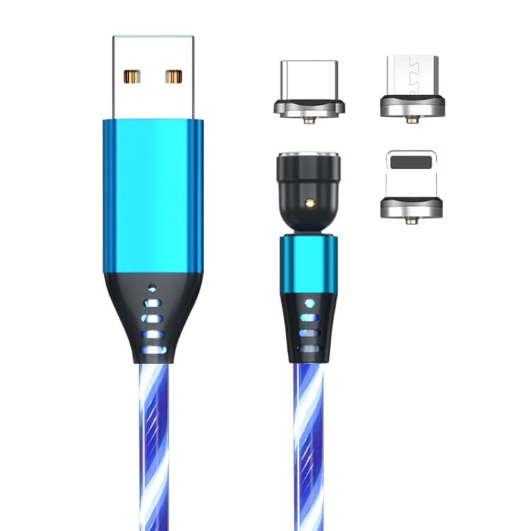 3 in 1 2.4A USB to 8 Pin + Micro USB + USB-C / Type-C 540 Degree Bendable Streamer Magnetic Data Cable, Cable Length: 1m