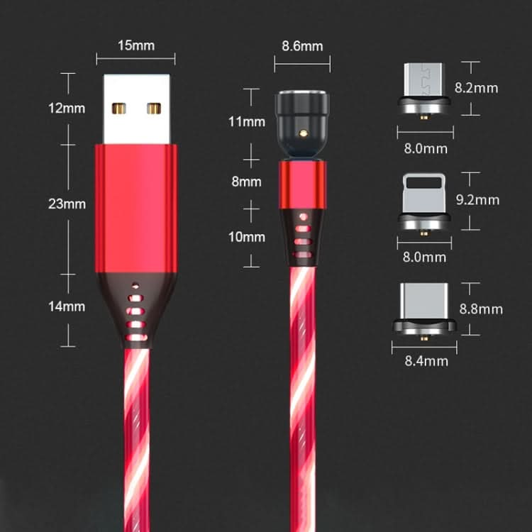 3 in 1 2.4A USB to 8 Pin + Micro USB + USB-C / Type-C 540 Degree Bendable Streamer Magnetic Data Cable, Cable Length: 1m