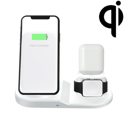 OJD-45 3 in 1 QI 10W Mobile Phone + Watch + 8 Pin Earphone Charging Port Multi-function Wireless Charger for Mobile Phones & Watches & AirPods 2