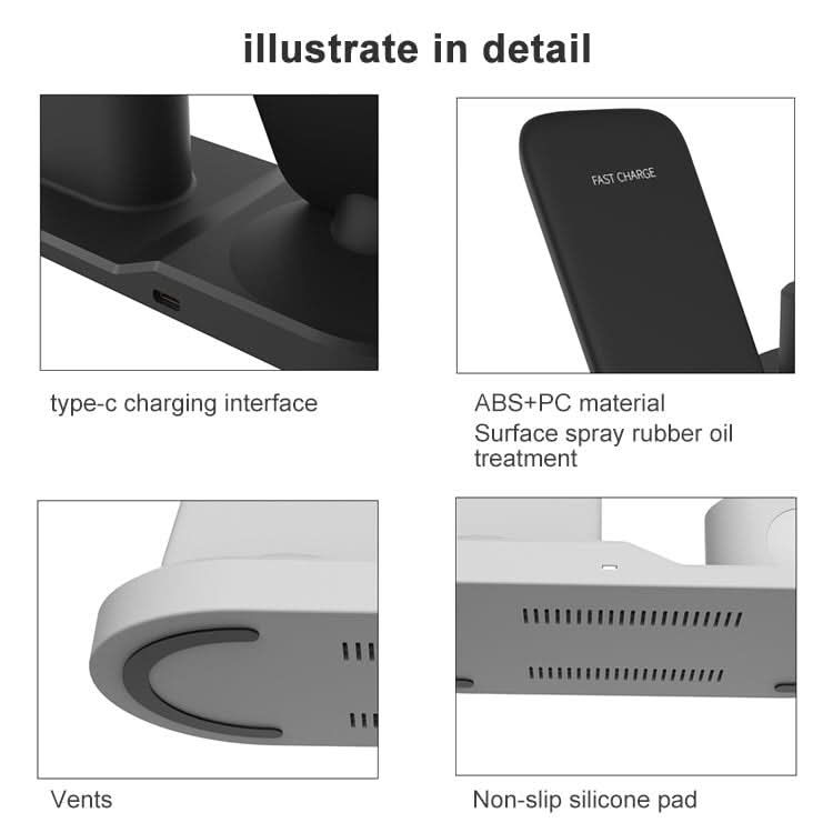 OJD-45 3 in 1 QI 10W Mobile Phone + Watch + 8 Pin Earphone Charging Port Multi-function Wireless Charger for Mobile Phones & Watches & AirPods 2