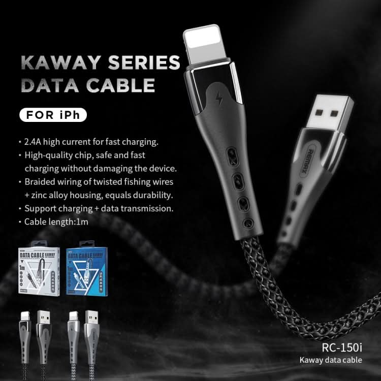 REMAX RC-150i KAWAY Series 1m 2.4A USB to 8 Pin Aluminum Alloy Braid Fast Charging Data Cable