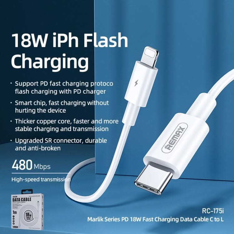 REMAX Marlik Series RC-175i PD 20W USB-C / Type-C to 8 Pin Interface Fast Charging Data Cable, Cable Length: 1m