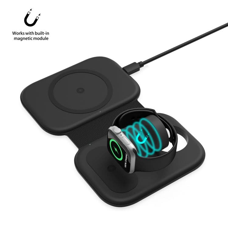 F20 3 in 1 15W Multi-function Magnetic Folding Wireless Charger for iPhone Series & Apple Watches & AirPods