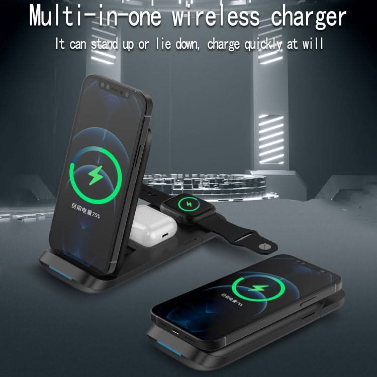 V8 3 in 1 Folding Portable Mobile Phone Watch Multi-Function Charging Stand Wireless Charger for iPhones & Apple Watch & Airpods