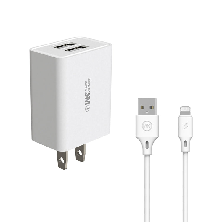 WK WP-U56 2 in 1 2A Dual USB Travel Charger + USB to 8 Pin Data Cable Set, US Plug My Store