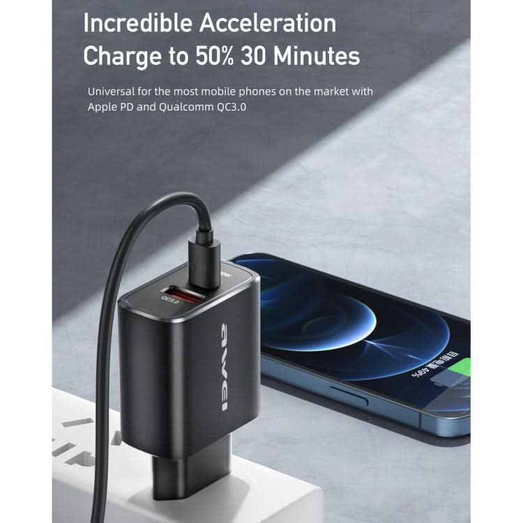 awei PD7 20W QC + PD Fast Charging Travel Charger Power Adapter, EU Plug