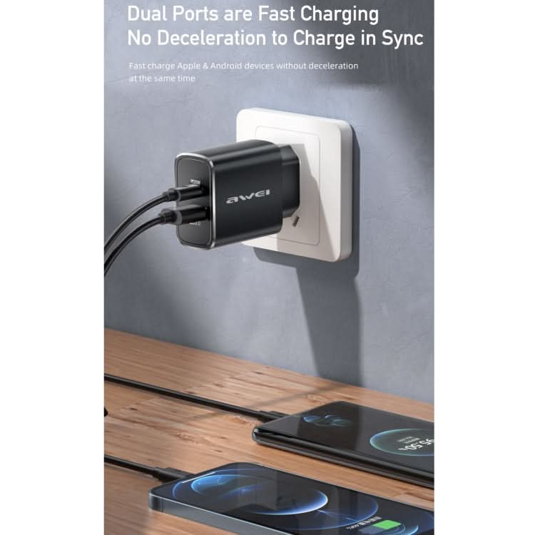 awei PD7 20W QC + PD Fast Charging Travel Charger Power Adapter, EU Plug