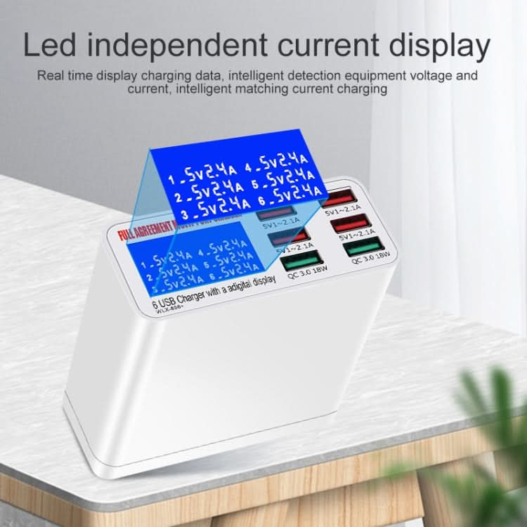 WLX-896+ 6 In 1 Multi-function Smart Digital Display USB Charger