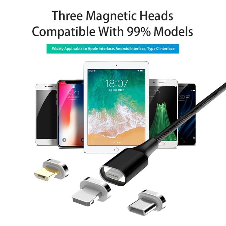 M11 3 in 1 3A USB to 8 Pin + Micro USB + USB-C / Type-C Nylon Braided Magnetic Data Cable, Cable Length: 1m