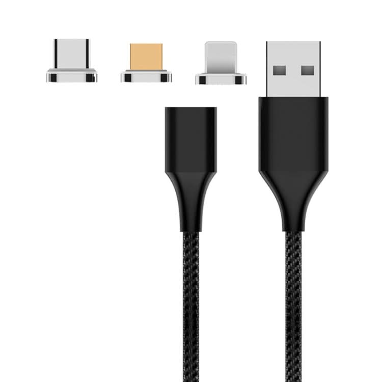 M11 3 in 1 5A USB to 8 Pin + Micro USB + USB-C / Type-C Nylon Braided Magnetic Data Cable, Cable Length: 1m