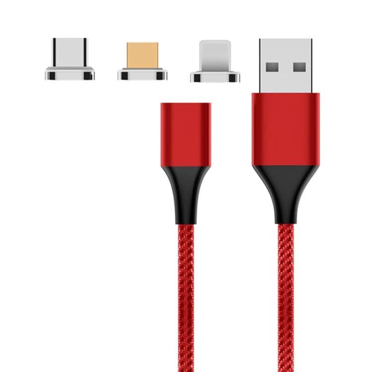 M11 3 in 1 5A USB to 8 Pin + Micro USB + USB-C / Type-C Nylon Braided Magnetic Data Cable, Cable Length: 1m