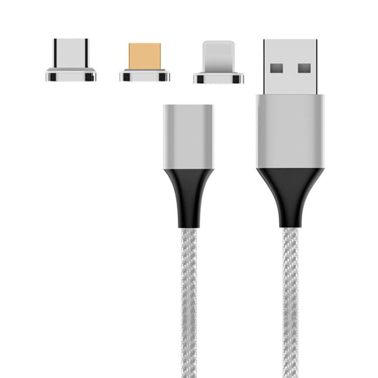 M11 3 in 1 5A USB to 8 Pin + Micro USB + USB-C / Type-C Nylon Braided Magnetic Data Cable, Cable Length: 1m