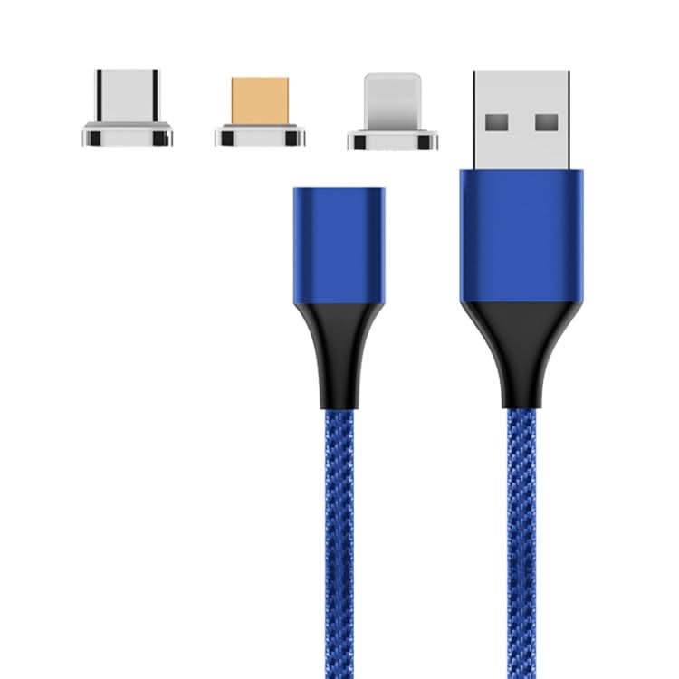 M11 3 in 1 5A USB to 8 Pin + Micro USB + USB-C / Type-C Nylon Braided Magnetic Data Cable, Cable Length: 2m