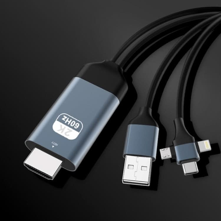 P8J Aluminum 3 in 1 8 Pin + Micro USB + USB-C / Type-C to HDTV Cable, Cable Length: 2m