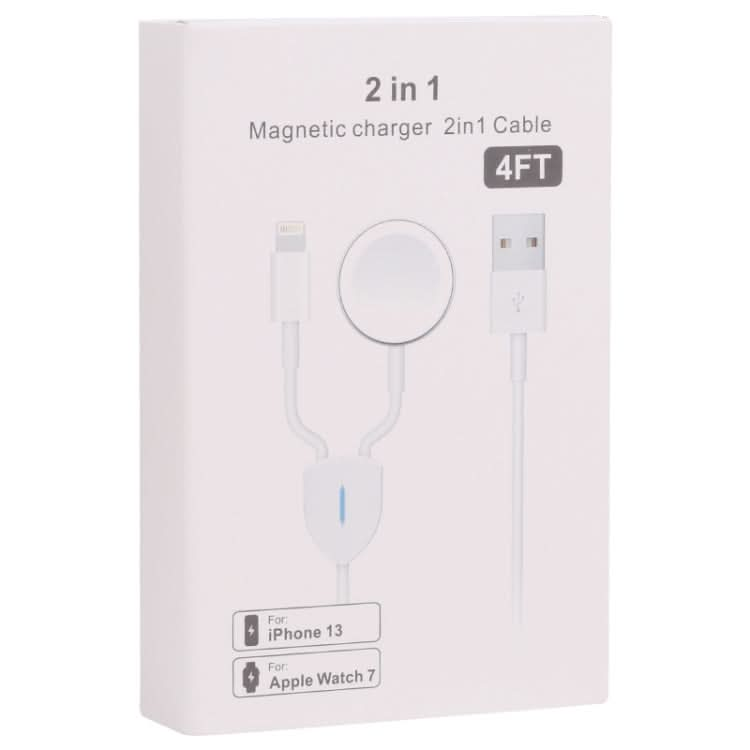 2 in 1 USB to 8 Pin + + Magnetic Watch Wireless Charger Data Cable, Cable Length: 1.2m