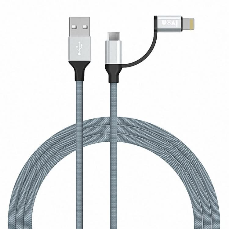 IVON CA51 2.4A USB to 8 Pin + Micro USB 2 in 1 Charging Sync Data Cable, Length: 1m