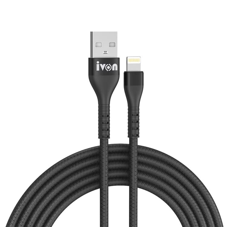 IVON CA92 2.4A Max USB to 8 Pin Rubber Fast Charging Data Cable, Length: 1.5m