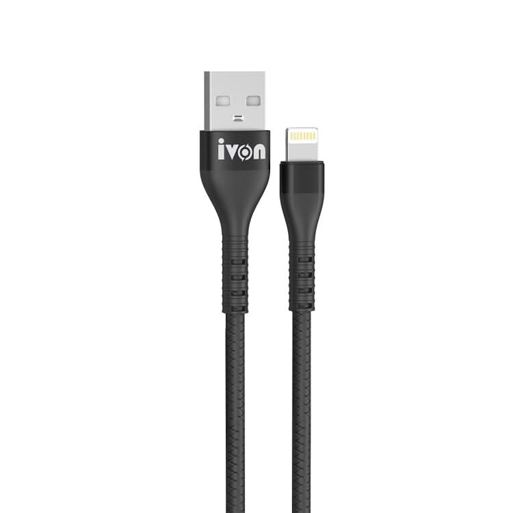 IVON CA92 2.4A Max USB to 8 Pin Rubber Fast Charging Data Cable, Length: 1.5m