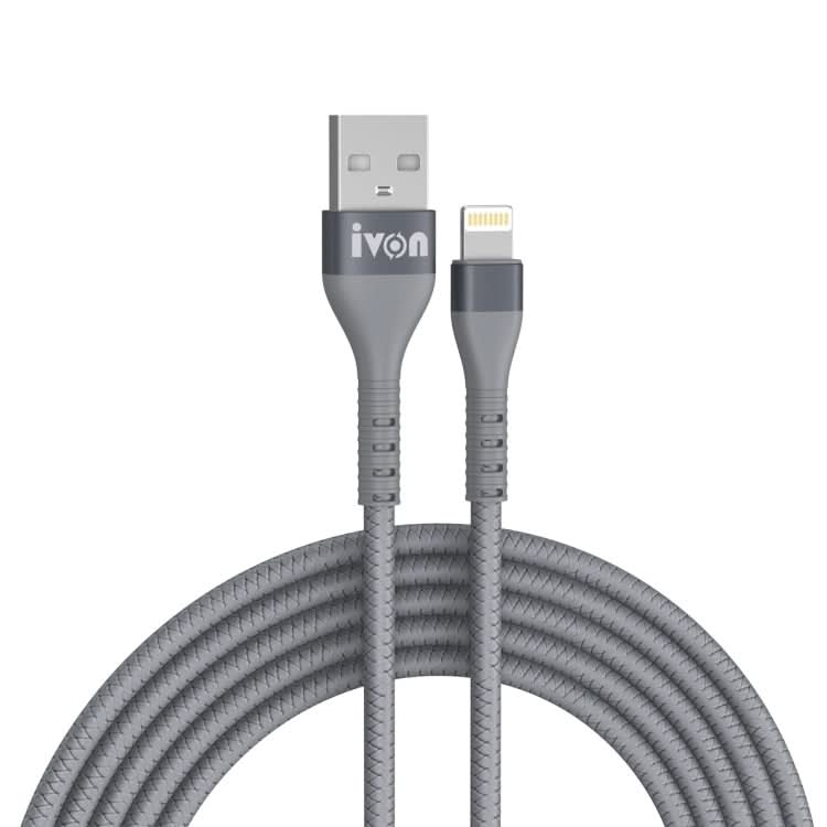 IVON CA92 2.4A Max USB to 8 Pin Rubber Fast Charging Data Cable, Length: 1.5m