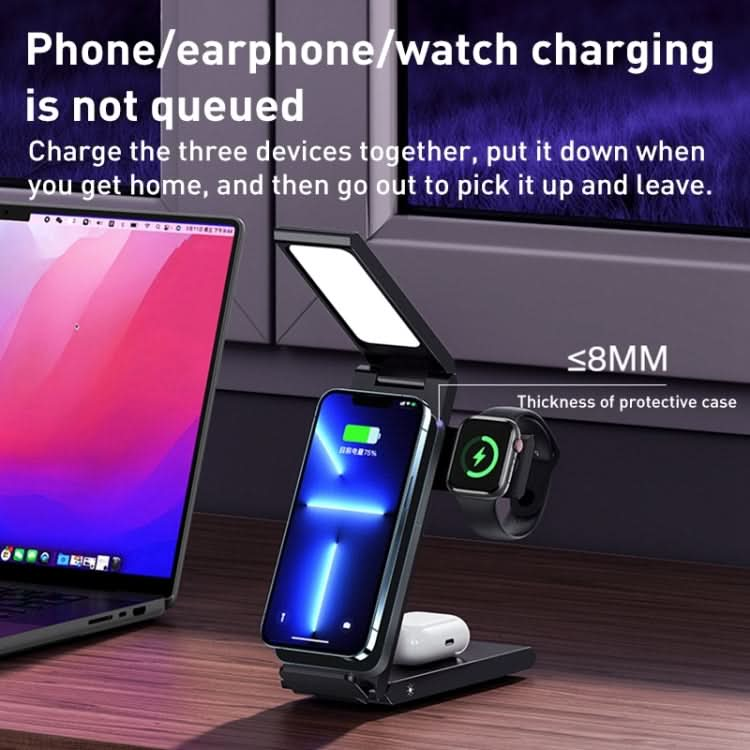 USAMS US-CD181 15W 4 in 1 Folding Desktop Wireless Charger Stand with Lamp