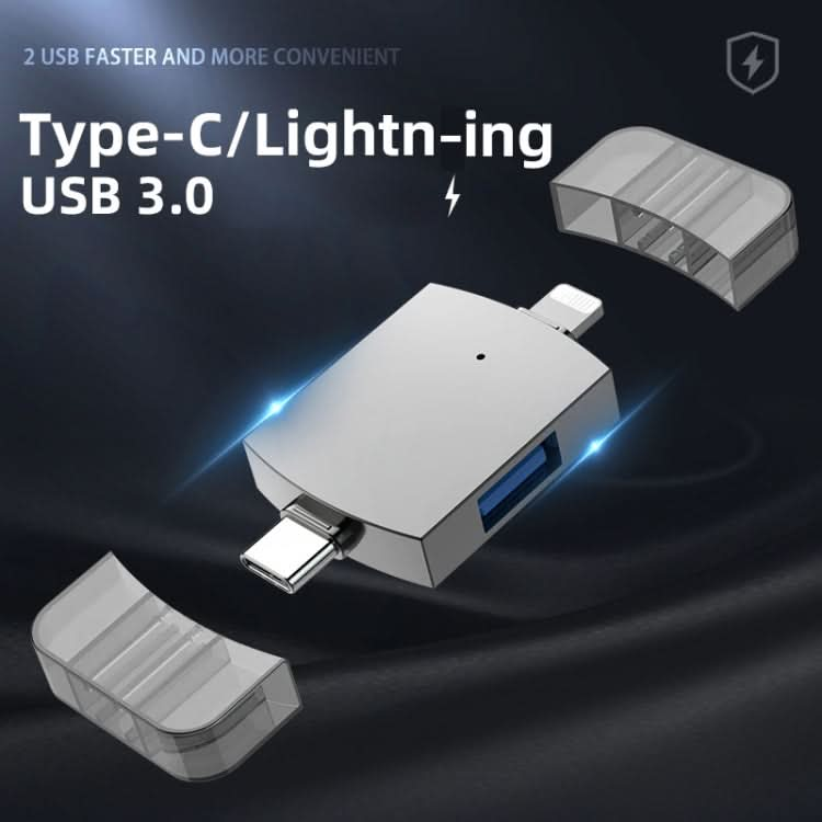 2 in 1 USB 2.0 + USB 3.0 Female to 8 Pin + USB-C / Type-C Male OTG Adapter