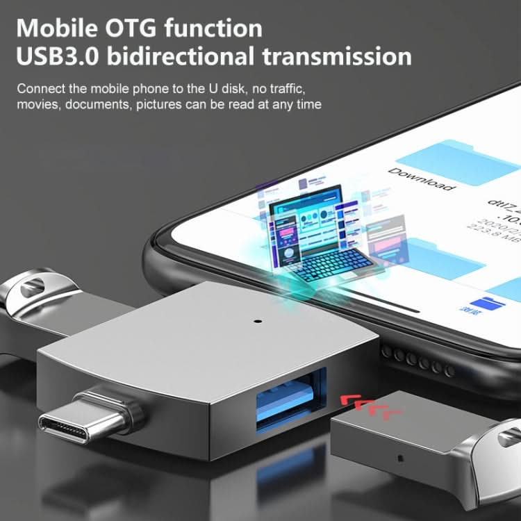 2 in 1 USB 2.0 + USB 3.0 Female to 8 Pin + USB-C / Type-C Male OTG Adapter