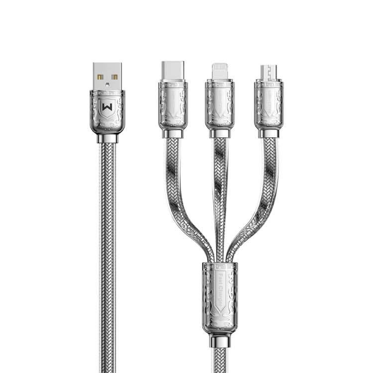 WK WDC-179 6A 3 in 1 USB to 8 Pin+USB-C/Type-C+Micro USB Platinum Fast Charge Data Cable, Length 1.2m