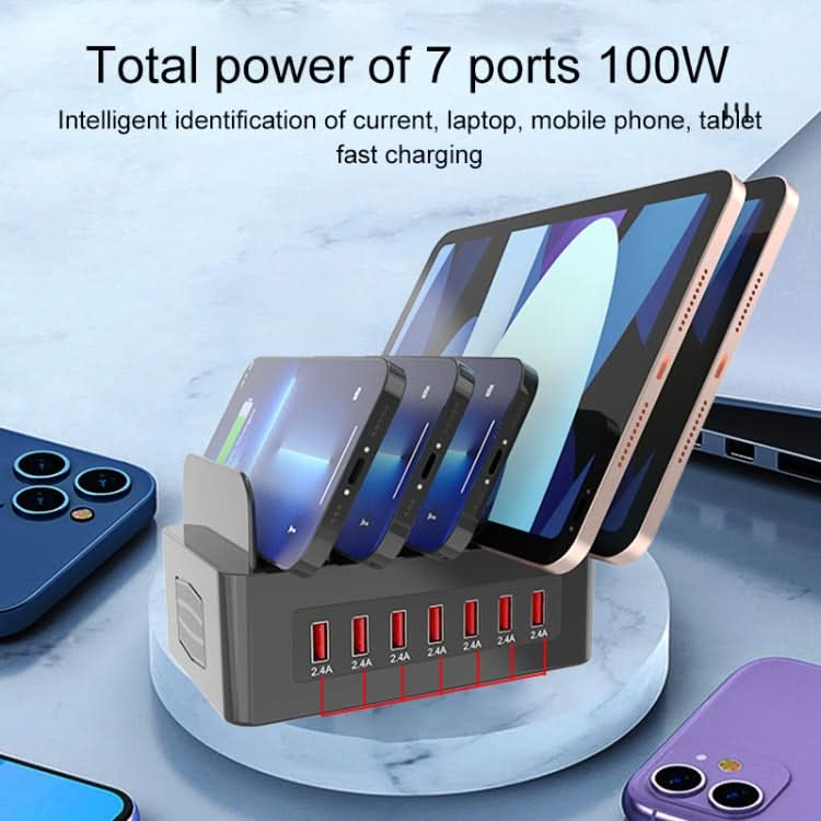 YFY-A52 100W 2.4A 7 x USB Ports Smart Charging Station with Phone & Tablet Stand